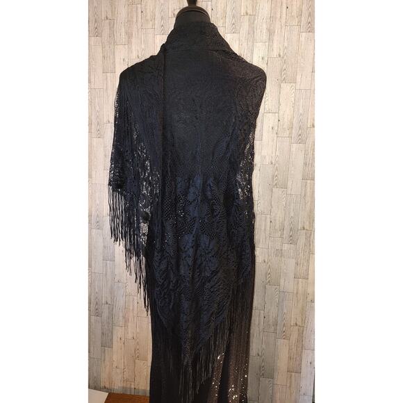 Qian Cai Woman Outfit SZ 15 Black long Elaborate Skirt Crochet Shaw Bead Choker - Picture 14 of 16